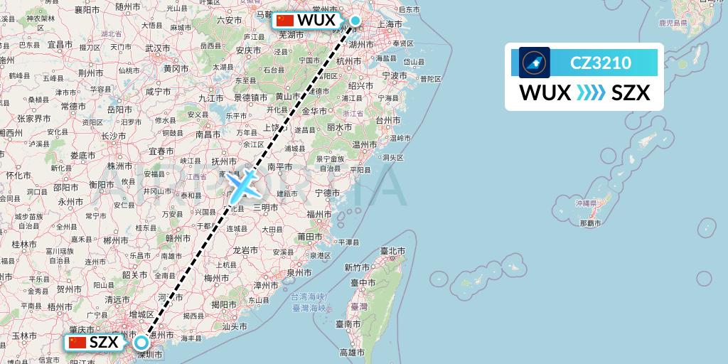 CZ3210 China Southern Airlines Flight Map: Wuxi to Shenzhen