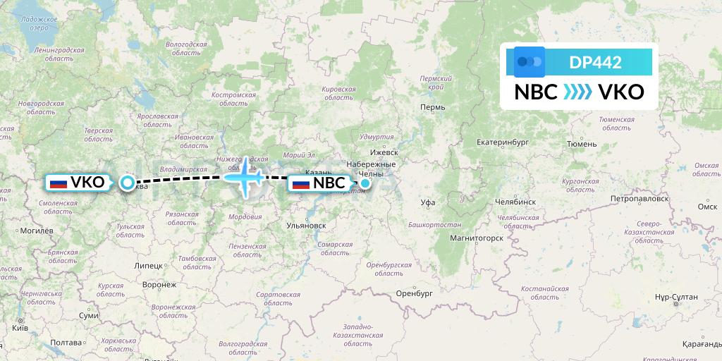 DP442 Pobeda Flight Map: Naberezhnye Chelny to Moscow