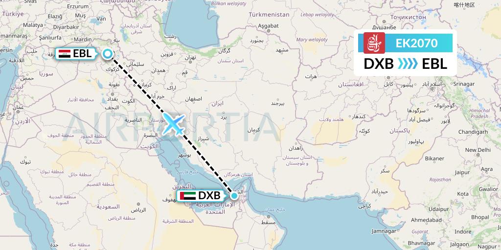 EK2070 Emirates Flight Map: Dubai to Arbil