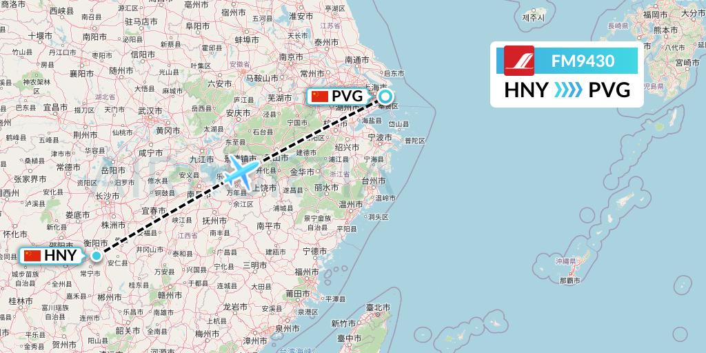 FM9430 Shanghai Airlines Flight Map: Hengyang to Shanghai