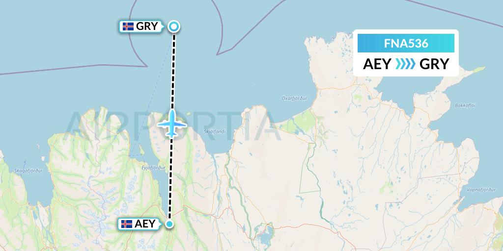FNA536 Norlandair Flight Map: Akureyri to Grimsey