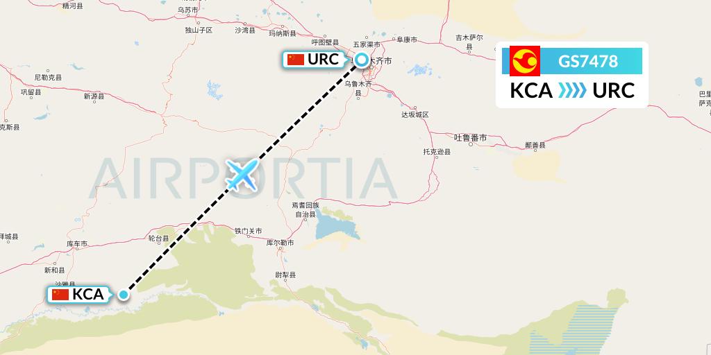 GS7478 Tianjin Airlines Flight Map: Kuqa to Urumqi