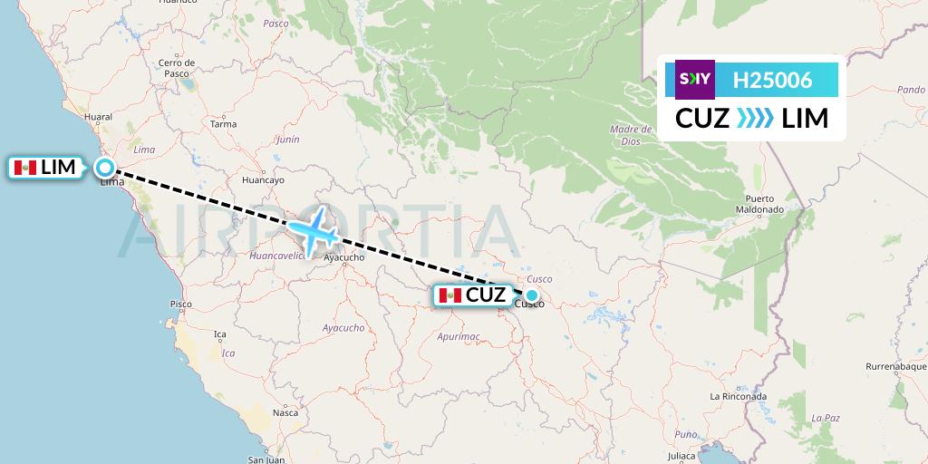 H25006 Sky Airline Flight Map: Cusco to Lima