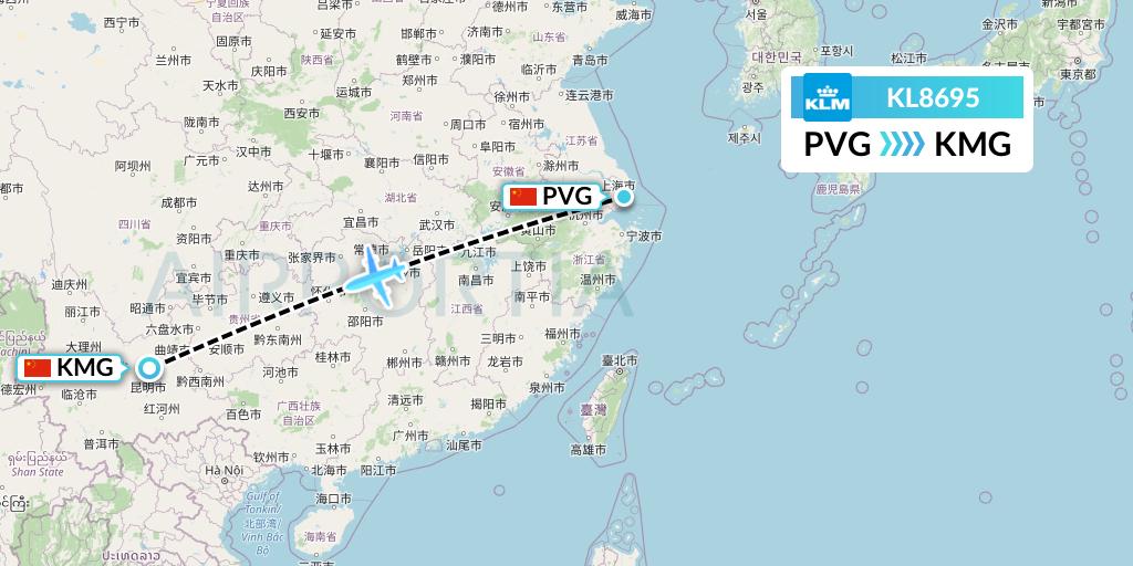 KL8695 KLM Flight Map: Shanghai to Kunming