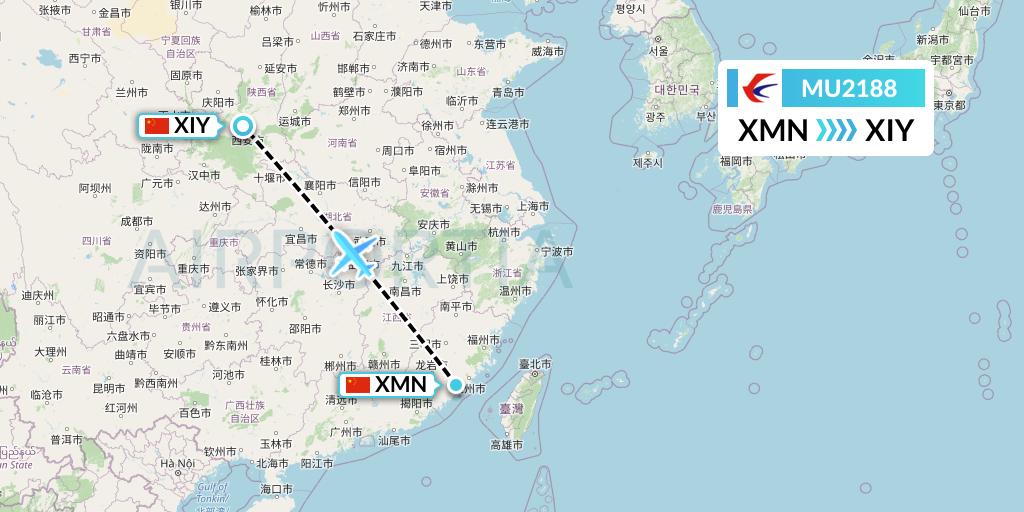 MU2188 China Eastern Airlines Flight Map: Xiamen to Xi'an