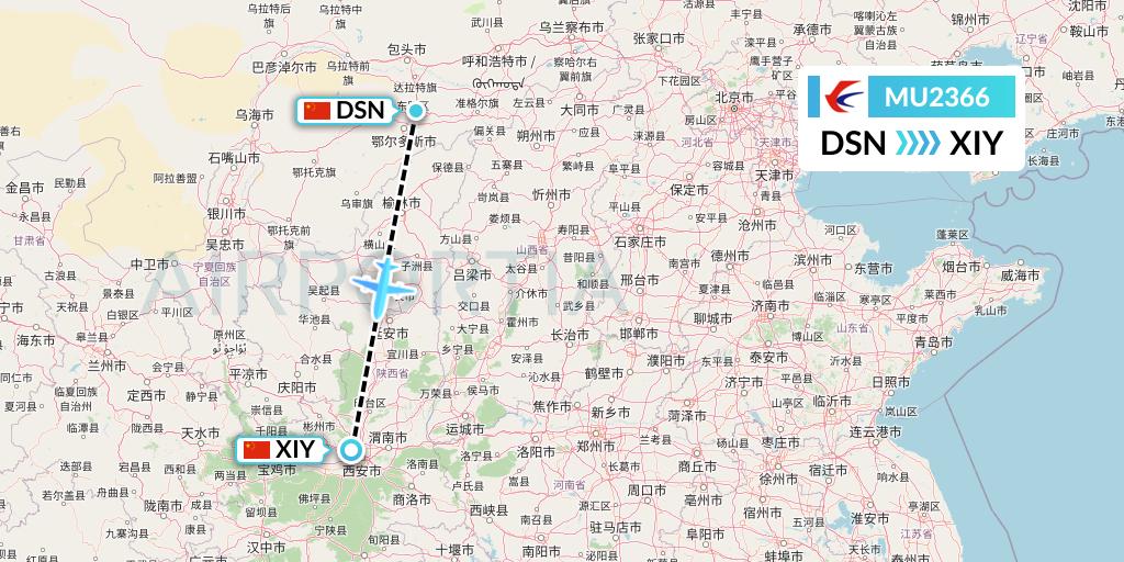 MU2366 China Eastern Airlines Flight Map: Dongsheng to Xi'an