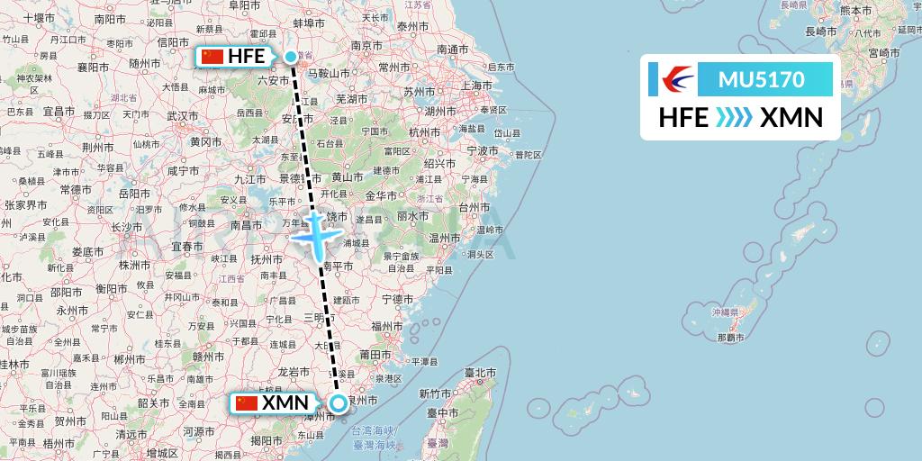 MU5170 China Eastern Airlines Flight Map: Hefei to Xiamen