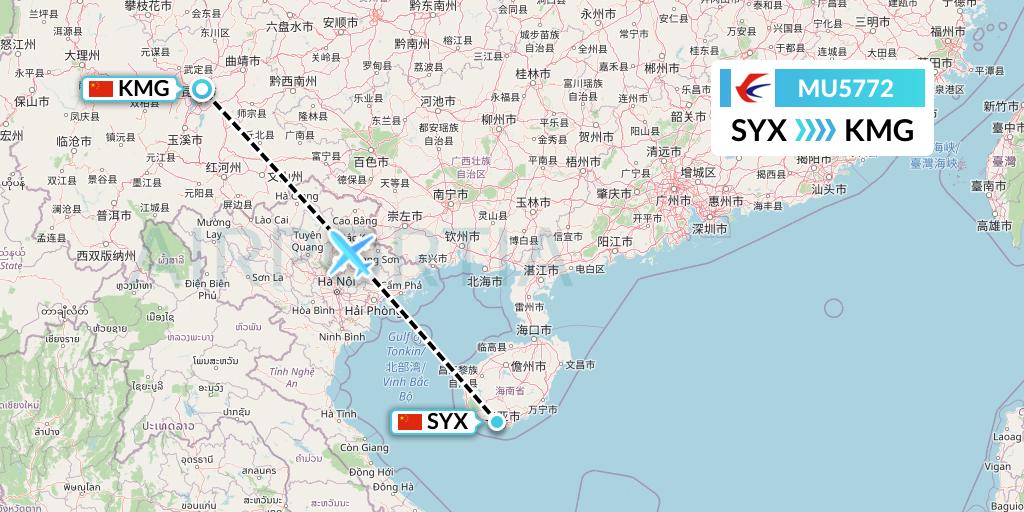 MU5772 China Eastern Airlines Flight Map: Sanya to Kunming