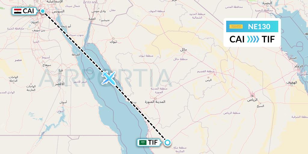 NE130 Nesma Airlines Flight Map: Cairo to Taif