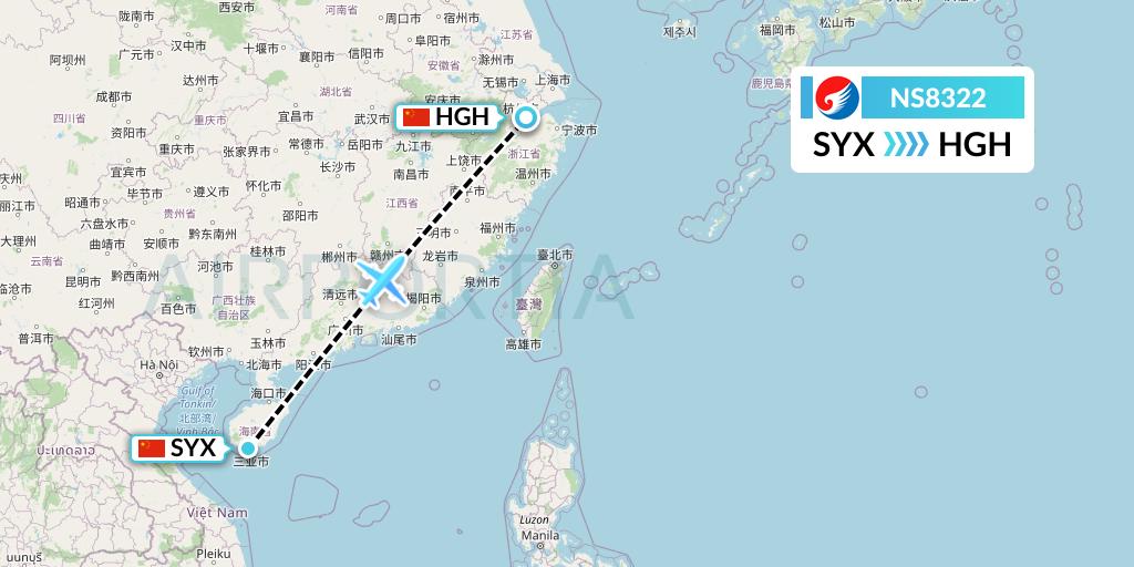 NS8322 Hebei Airlines Flight Map: Sanya to Hangzhou