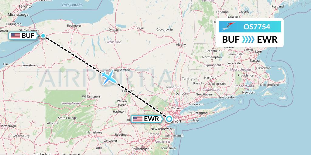 OS7754 Austrian Airlines Flight Map: Buffalo to New York