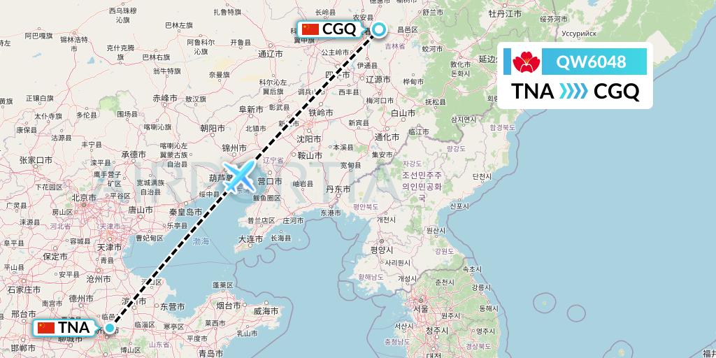 QW6048 Qingdao Airlines Flight Map: Jinan to Changchun