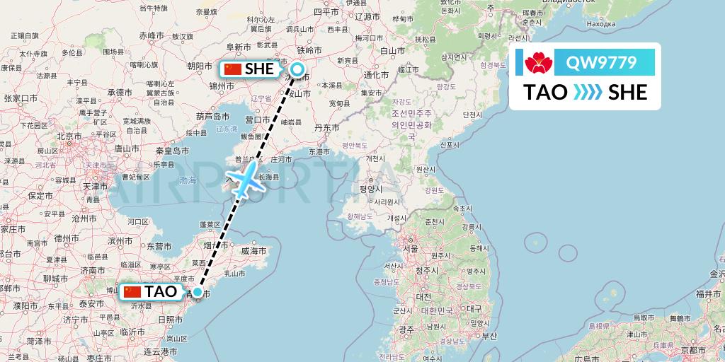 QW9779 Qingdao Airlines Flight Map: Qingdao to Shenyang