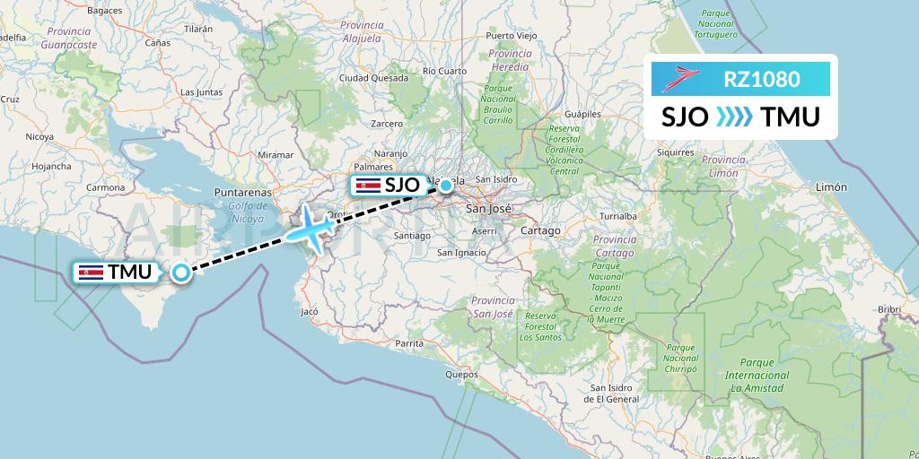 RZ1080 Sansa Airlines Flight Map: San Jose to Tambor