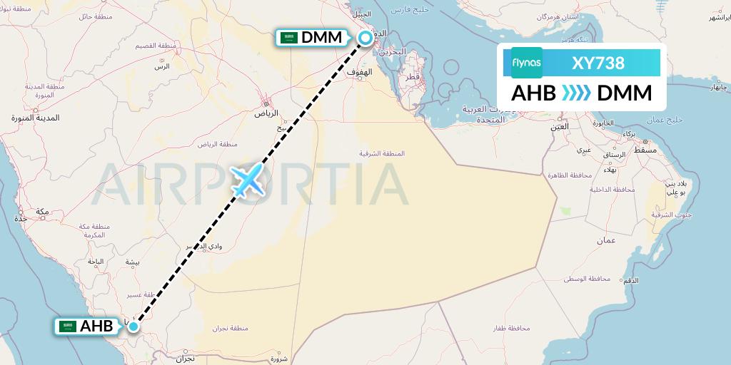 XY738 Flynas Flight Map: Abha to Dammam
