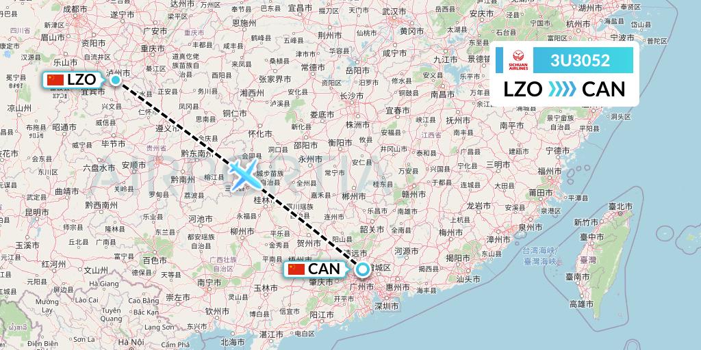 3U3052 Sichuan Airlines Flight Map: Luzhou to Guangzhou