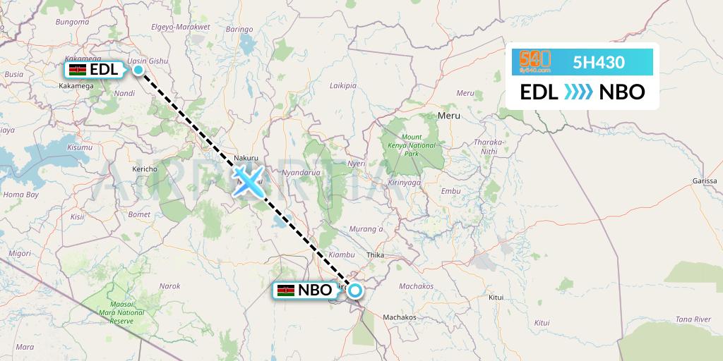 5H430 Fly540 Flight Map: Eldoret to Nairobi