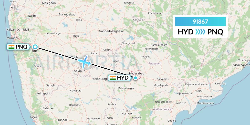 9I867 Air India Regional Flight Map: Hyderabad to Pune