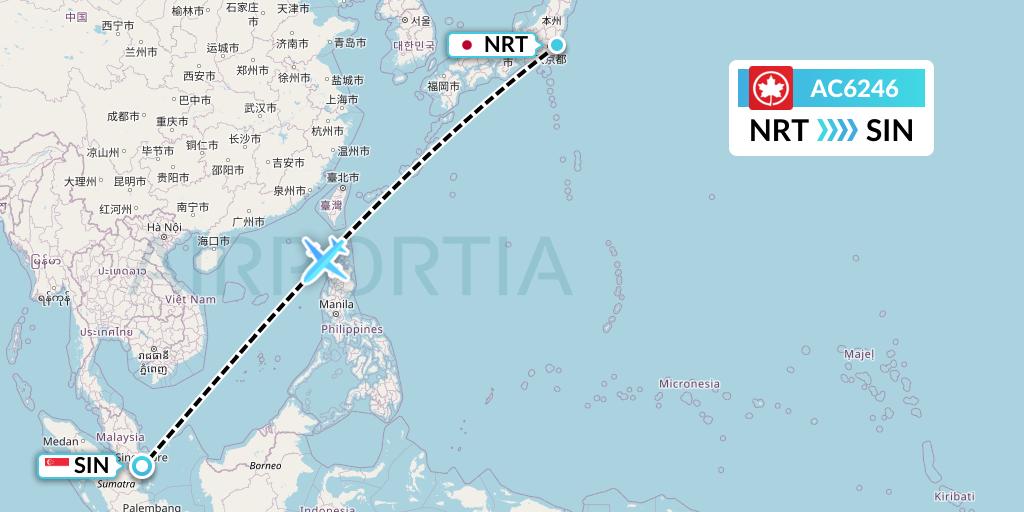 AC6246 Air Canada Flight Map: Tokyo to Singapore