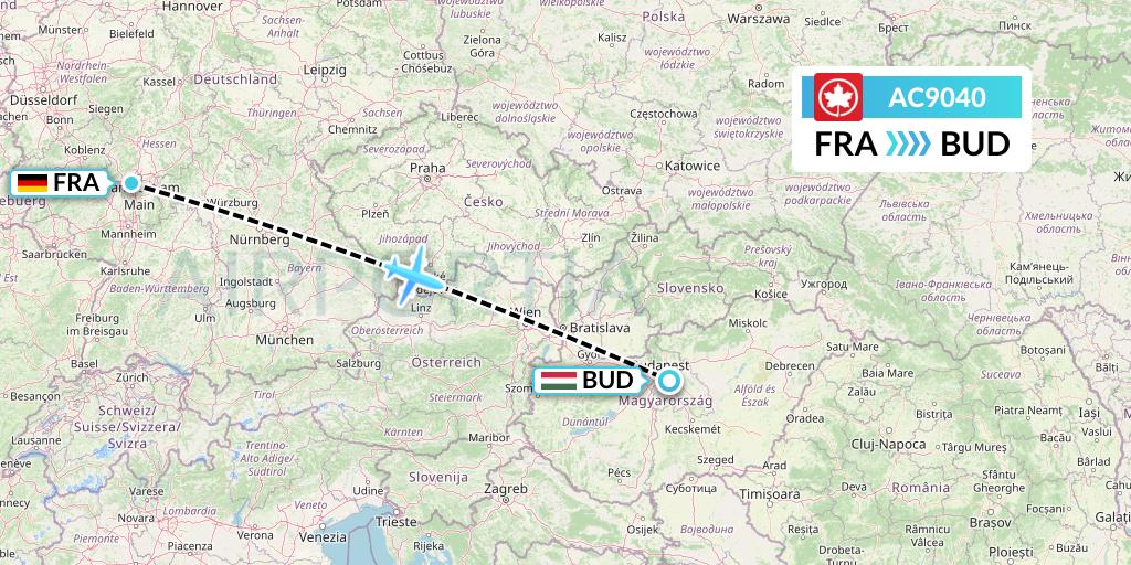 AC9040 Air Canada Flight Map: Frankfurt to Budapest