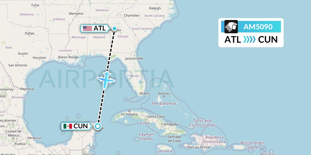 AM5090 Aeromexico Flight Map: Atlanta to Cancun