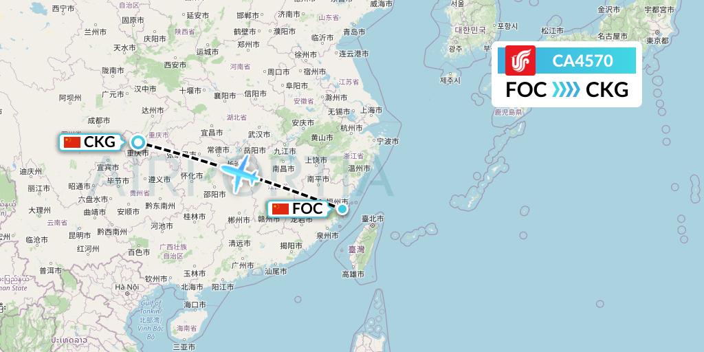 CA4570 Air China Flight Map: Fuzhou to Chongqing