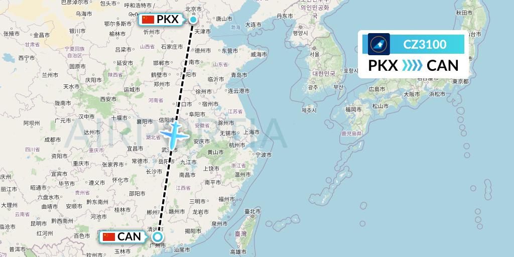 CZ3100 China Southern Airlines Flight Map: Beijing to Guangzhou