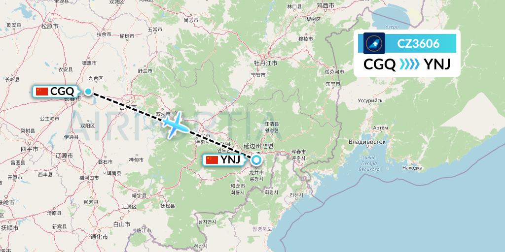 CZ3606 China Southern Airlines Flight Map: Changchun to Yanji