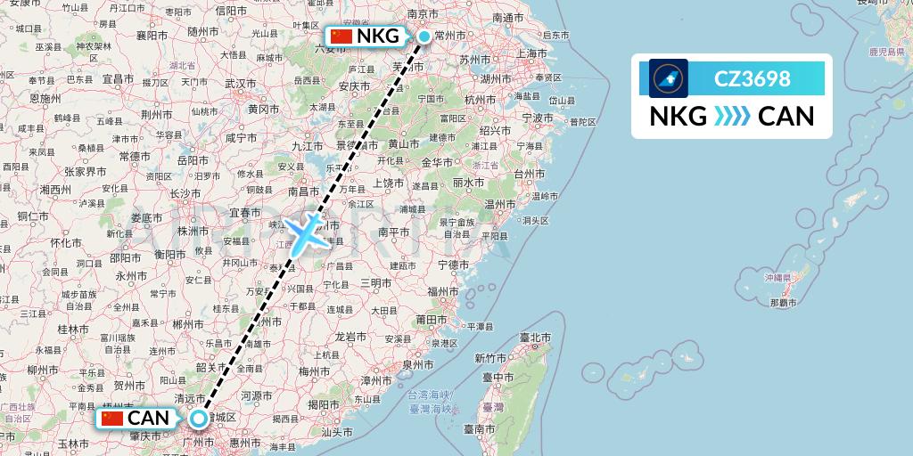 CZ3698 China Southern Airlines Flight Map: Nanjing to Guangzhou