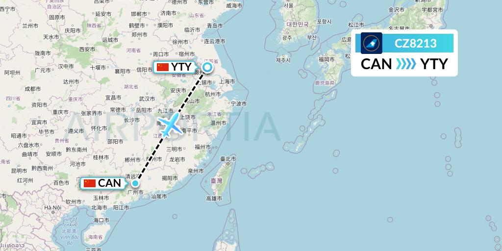 CZ8213 China Southern Airlines Flight Map: Guangzhou to Yangzhou