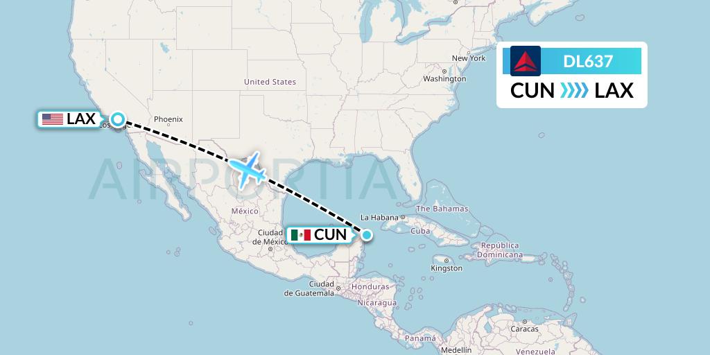 DL637 Delta Air Lines Flight Map: Cancun to Los Angeles