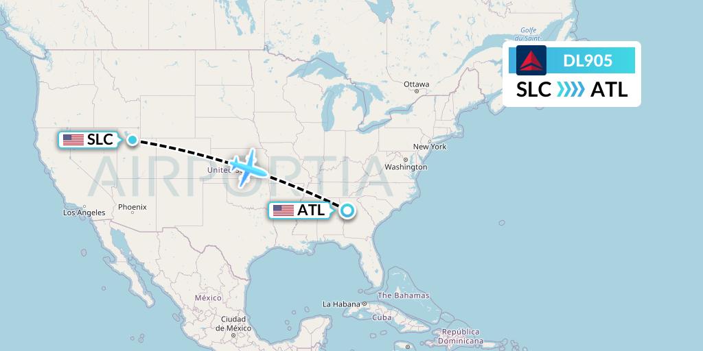 DL905 Delta Air Lines Flight Map: Salt Lake City to Atlanta