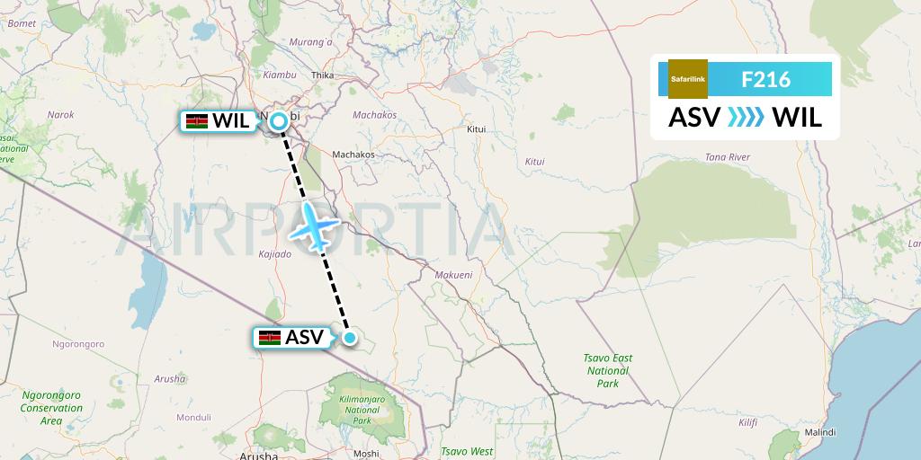 F216 Safarilink Aviation Flight Map: Amboseli National Park to Nairobi