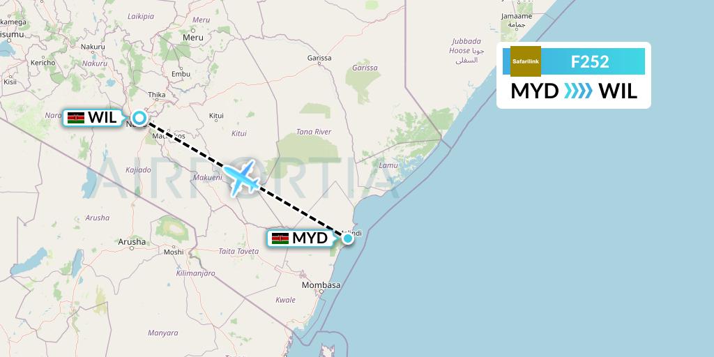 F252 Safarilink Aviation Flight Map: Malindi to Nairobi