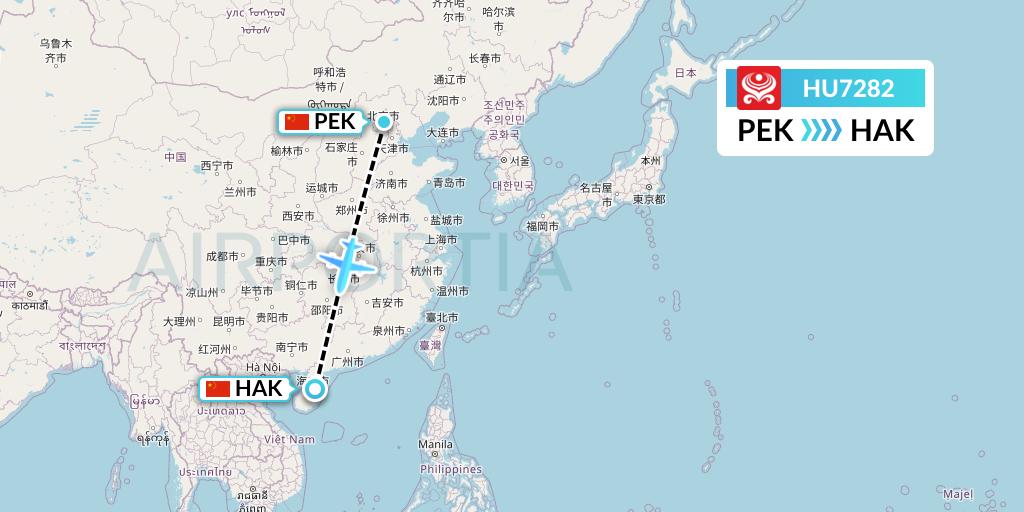 HU7282 Hainan Airlines Flight Map: Beijing to Haikou