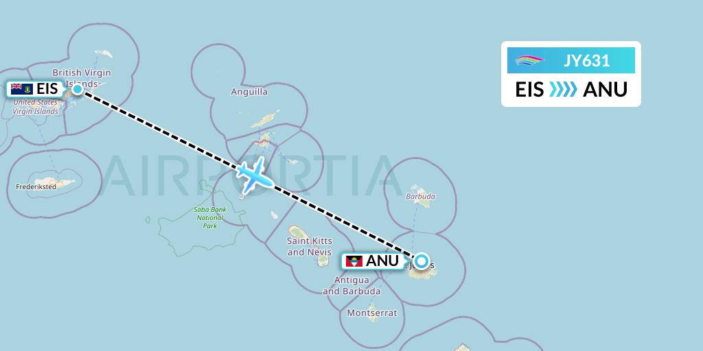JY631 InterCaribbean Airways Flight Map: Beef Island to Antigua