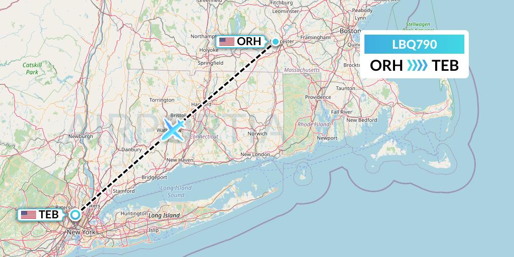 LBQ790 Quest Diagnostics Flight Map: Worcester to Teterboro