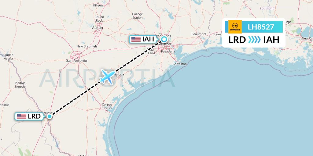 LH8527 Lufthansa Flight Map: Laredo to Houston