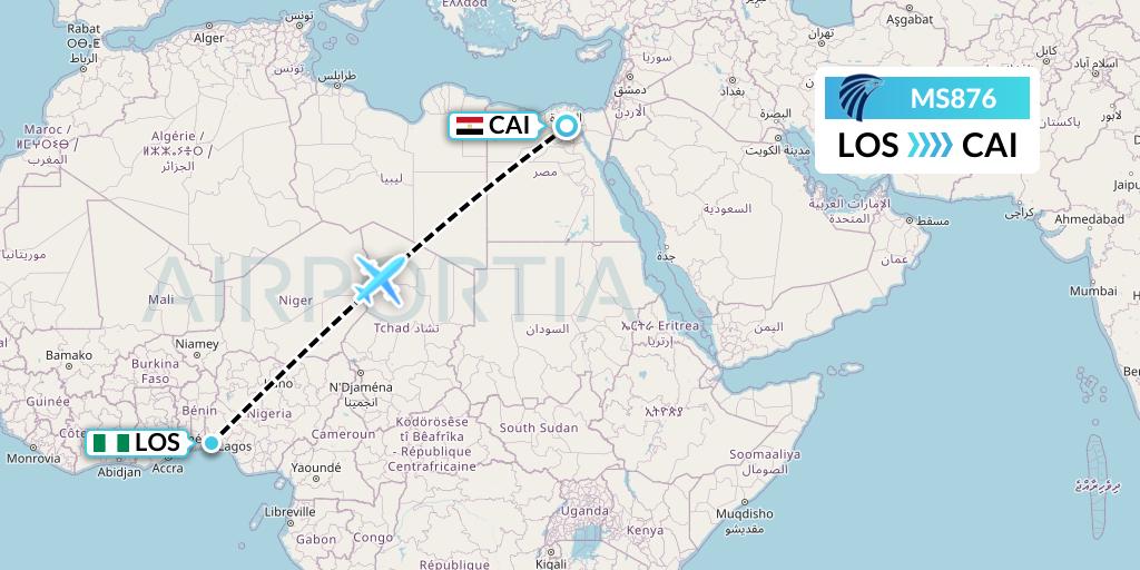 MS876 EgyptAir Flight Map: Lagos to Cairo