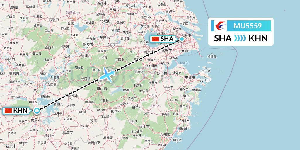 MU5559 China Eastern Airlines Flight Map: Shanghai to Nanchang