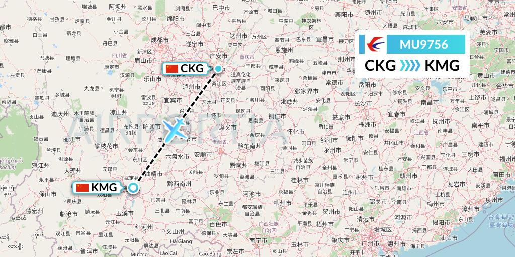 MU9756 China Eastern Airlines Flight Map: Chongqing to Kunming