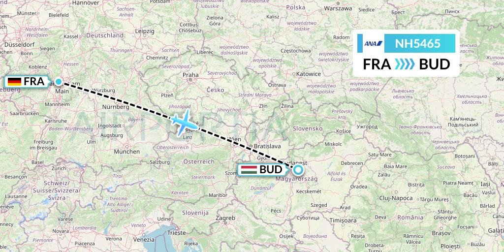 NH5465 All Nippon Airways Flight Map: Frankfurt to Budapest
