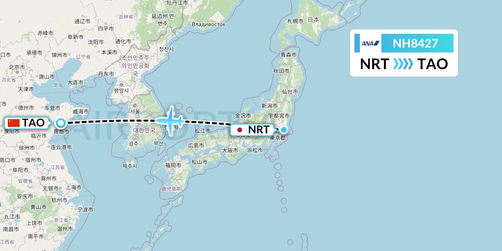 NH8427 All Nippon Airways Flight Map: Tokyo to Qingdao