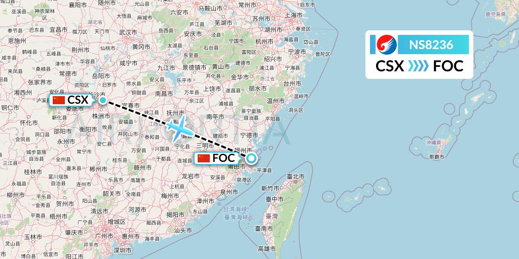 NS8236 Hebei Airlines Flight Map: Changsha to Fuzhou