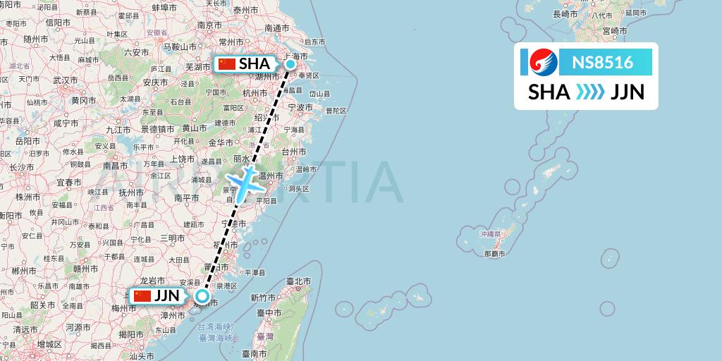 NS8516 Hebei Airlines Flight Map: Shanghai to Jinjiang