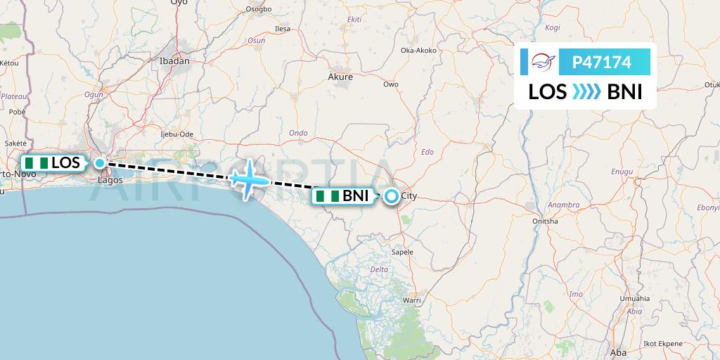 P47174 Air Peace Flight Map: Lagos to Benin