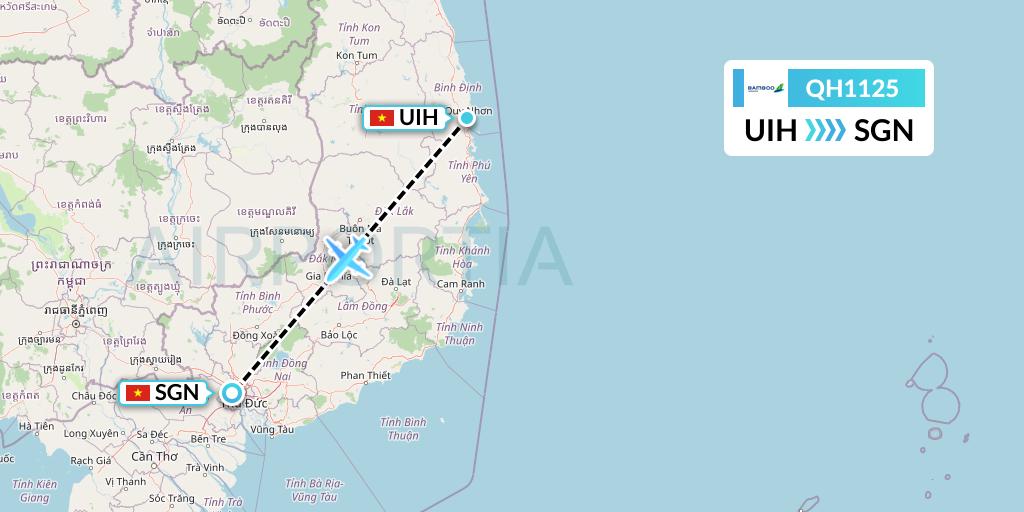QH1125 Bamboo Airways Flight Map: Qui Nhon to Ho Chi Minh City