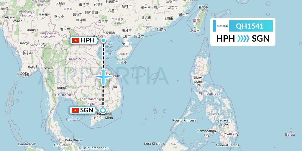 QH1541 Bamboo Airways Flight Map: Haiphong to Ho Chi Minh City