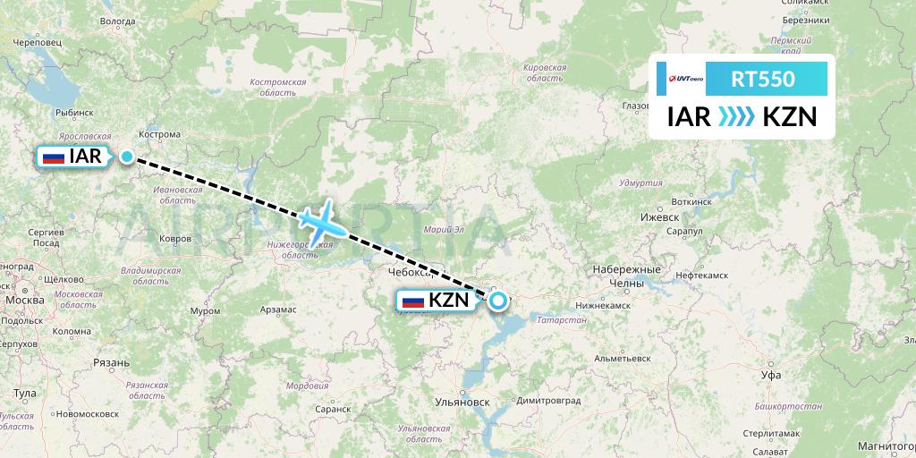 RT550 UVT aero Flight Map: Yaroslavl to Kazan