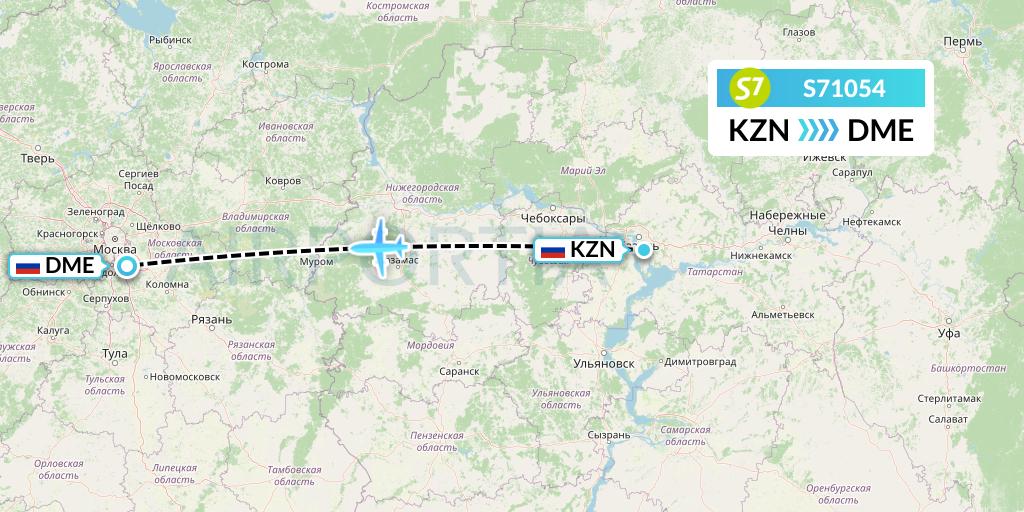 S71054 S7 Airlines Flight Map: Kazan to Moscow